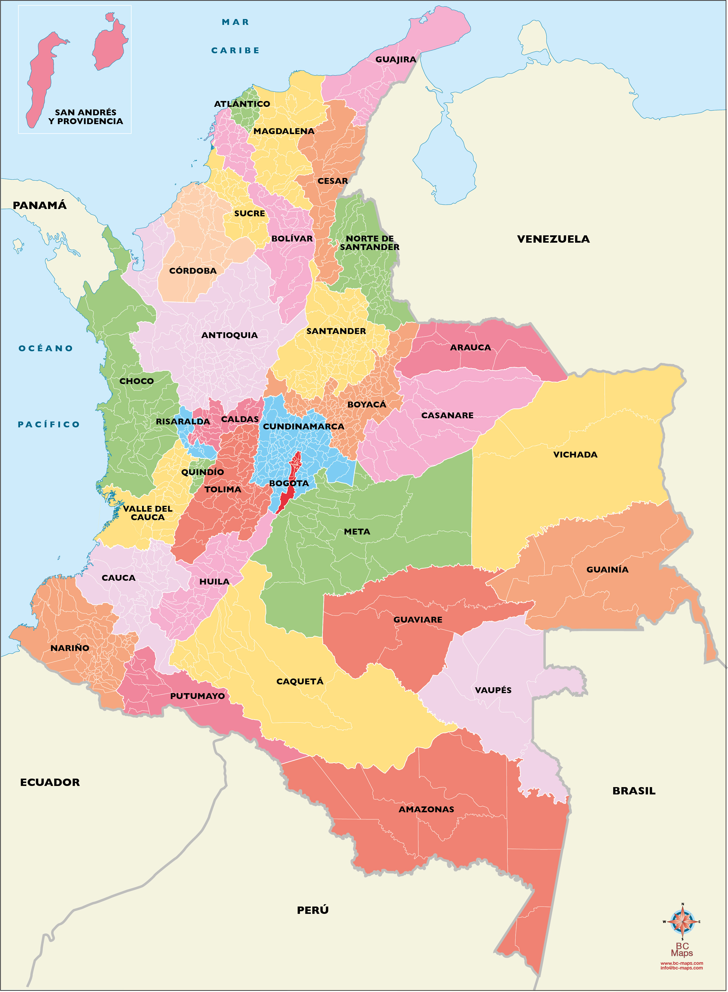 Mapa De Colombia Contexto Solido Vectorial Y Regiones Estatales Sobre Images 7646