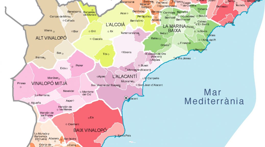 Mapa vectorial illustrator eps municipios Alicante provincia