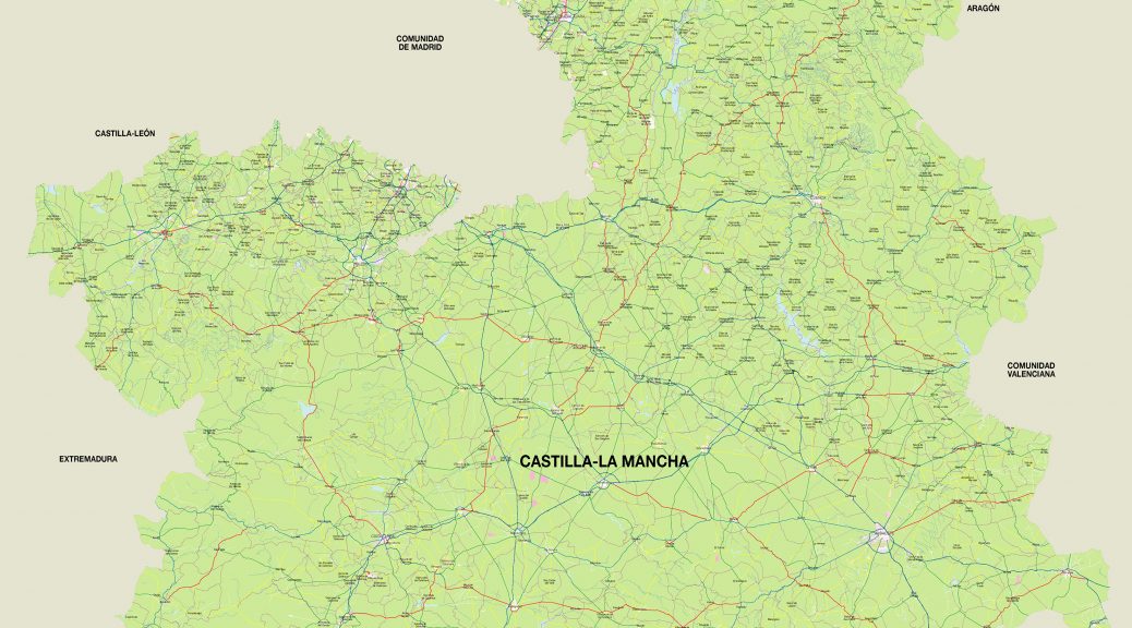 Mapa vectorial illustrator municipios Castilla-La Mancha con carreteras