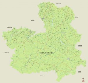 Mapa vectorial illustrator municipios Castilla-La Mancha con carreteras